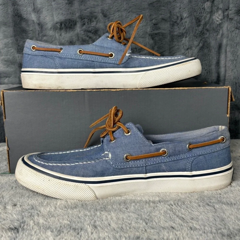 Sperry Top-Sider Bahama II Mens 8.5 Blue Denim Canvas Boat Shoes STS19247